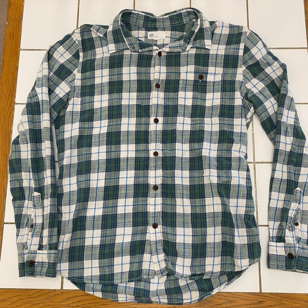 GAP Green and White Casual Button Down Shirt